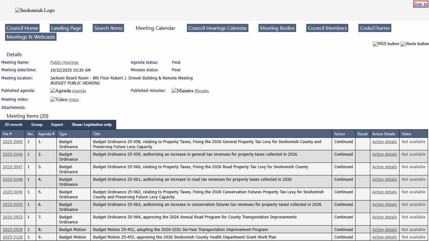 Snohomish County Council - Meeting of Public Hearings on 10/22/2025 at 10:30 AM